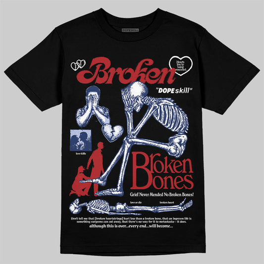 Jordan 6 Retro 'White And Midnight Navy' DopeSkill T-Shirt Broken Bones Graphic Streetwear - Black