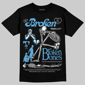 Jordan 14 Retro Black and University Blue DopeSkill T-Shirt Broken Bones Graphic Streetwear - Black