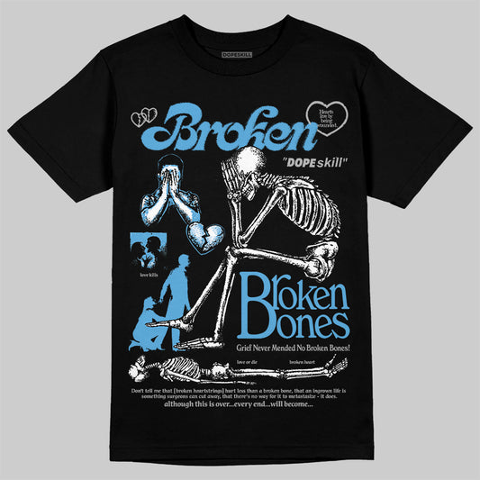 Jordan 14 Retro Black and University Blue DopeSkill T-Shirt Broken Bones Graphic Streetwear - Black