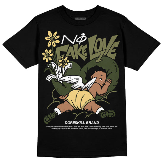 Jordan 4 Retro SE Craft Medium Olive DopeSkill T-Shirt No Fake Love Graphic Streetwear - Black