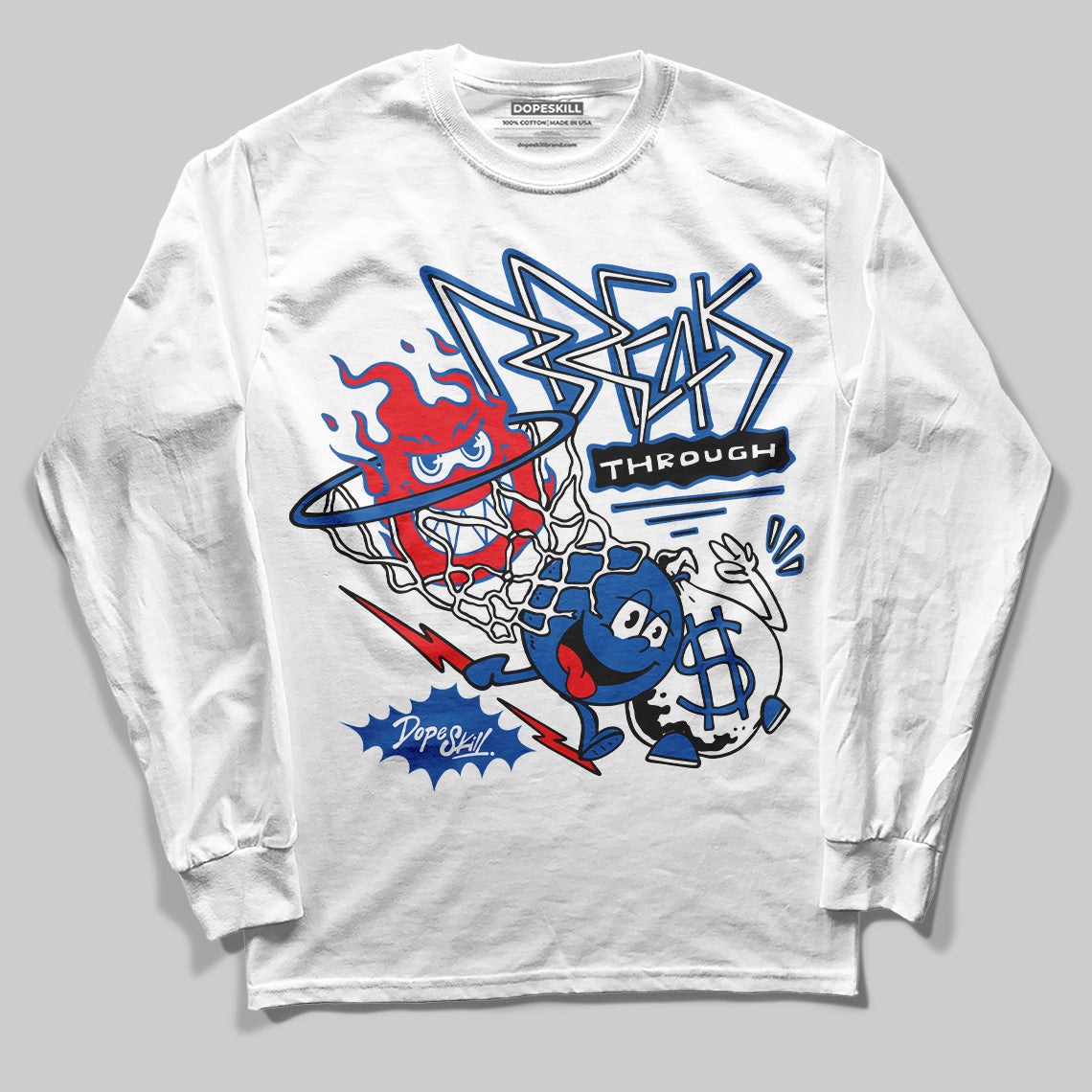 Jordan 12 “Blueberry” DopeSkill Long Sleeve T-Shirt Break Through Graphic Streetwear - White