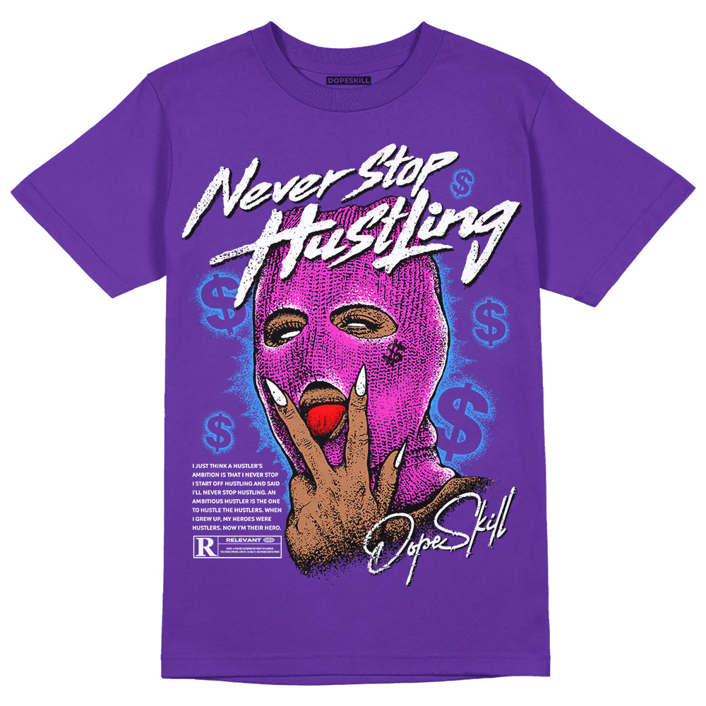 Dunk Low Championship Court Purple DopeSkill Purple T-shirt Never Stop Hustling Graphic Streetwear