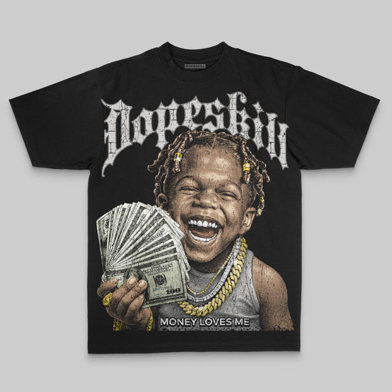 Grey Oversize Print Money Loves Me DopeSkill Graphic Premium T-shirt Streetwear - black