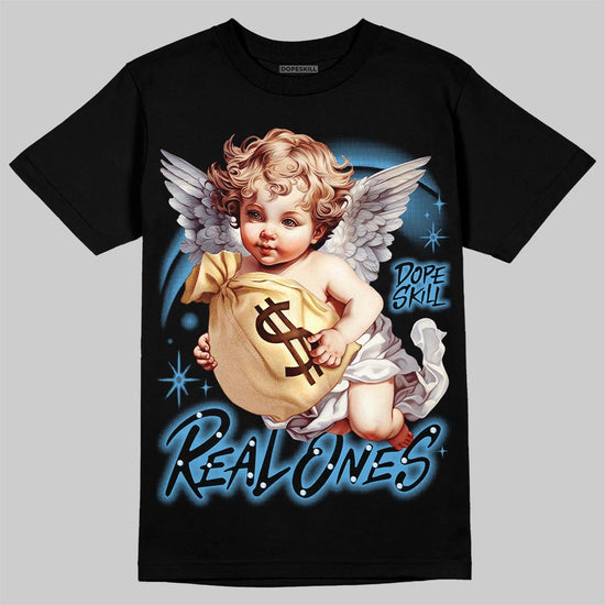 Jordan 14 Black and University Blue DopeSkill T-Shirt Real Ones Angel Graphic Streetwear - Black