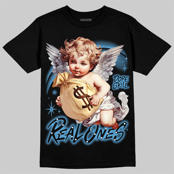 Jordan 14 Black and University Blue DopeSkill T-Shirt Real Ones Angel Graphic Streetwear - Black