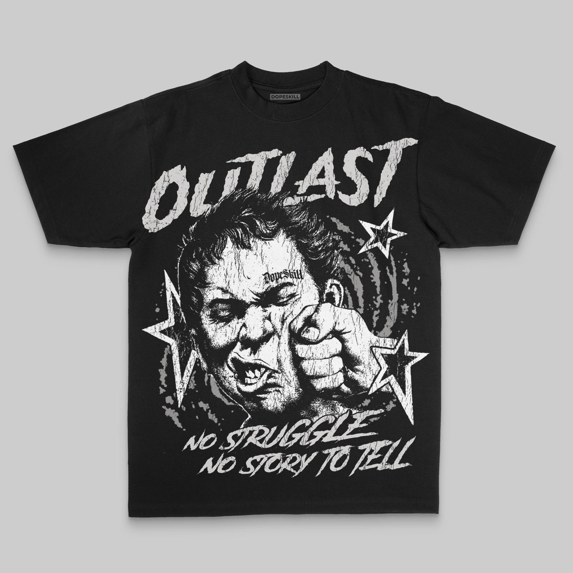 Grey Oversize Print Outlast DopeSkill Graphic T-shirt Streetwear - black