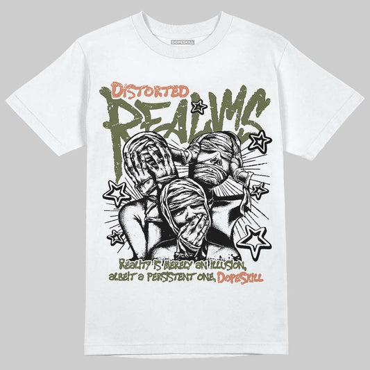SB Dunk Low Pro x Arts-Rec Skateshop Rust Pink and Rough Green DopeSkill T-Shirt Distorted Realms Graphic Streetwear - White 