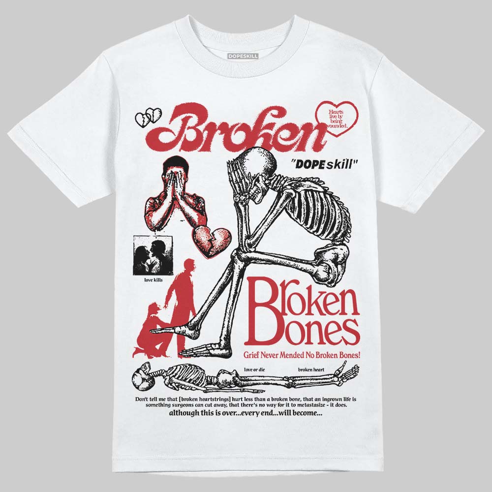 Jordan 5 Retro Fire Red Black Tongue (2025) DopeSkill T-Shirt Broken Bones Graphic Streetwear - White 