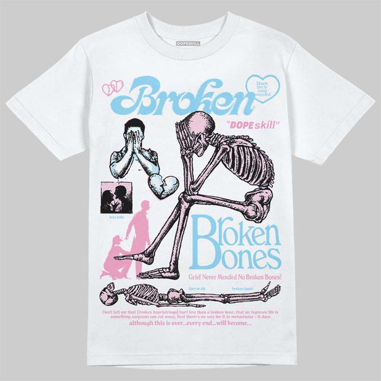 Jordan 1 Low SE Paw Print Pink Foam DopeSkill T-Shirt Broken Bones Graphic Streetwear - White 