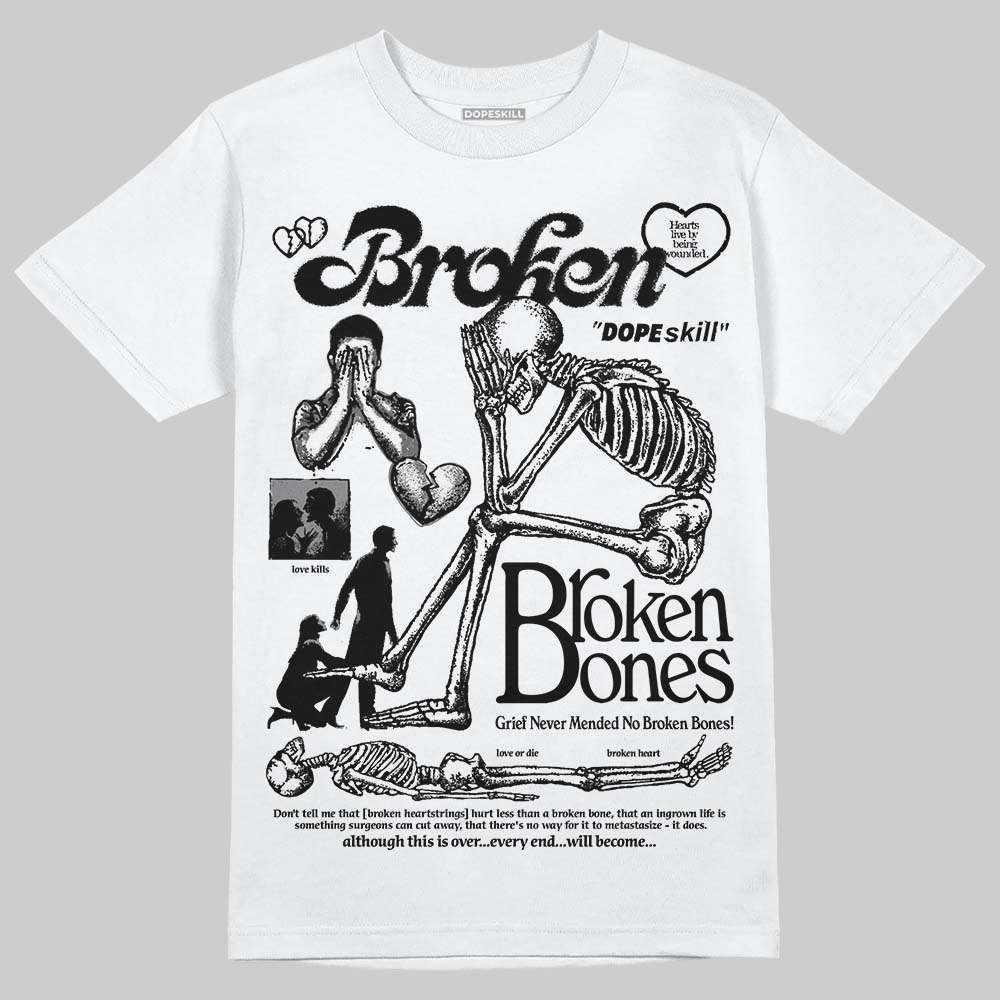 Jordan 4 “Black Cat” (2025) DopeSkill T-Shirt Broken Bones Graphic Streetwear - WHite