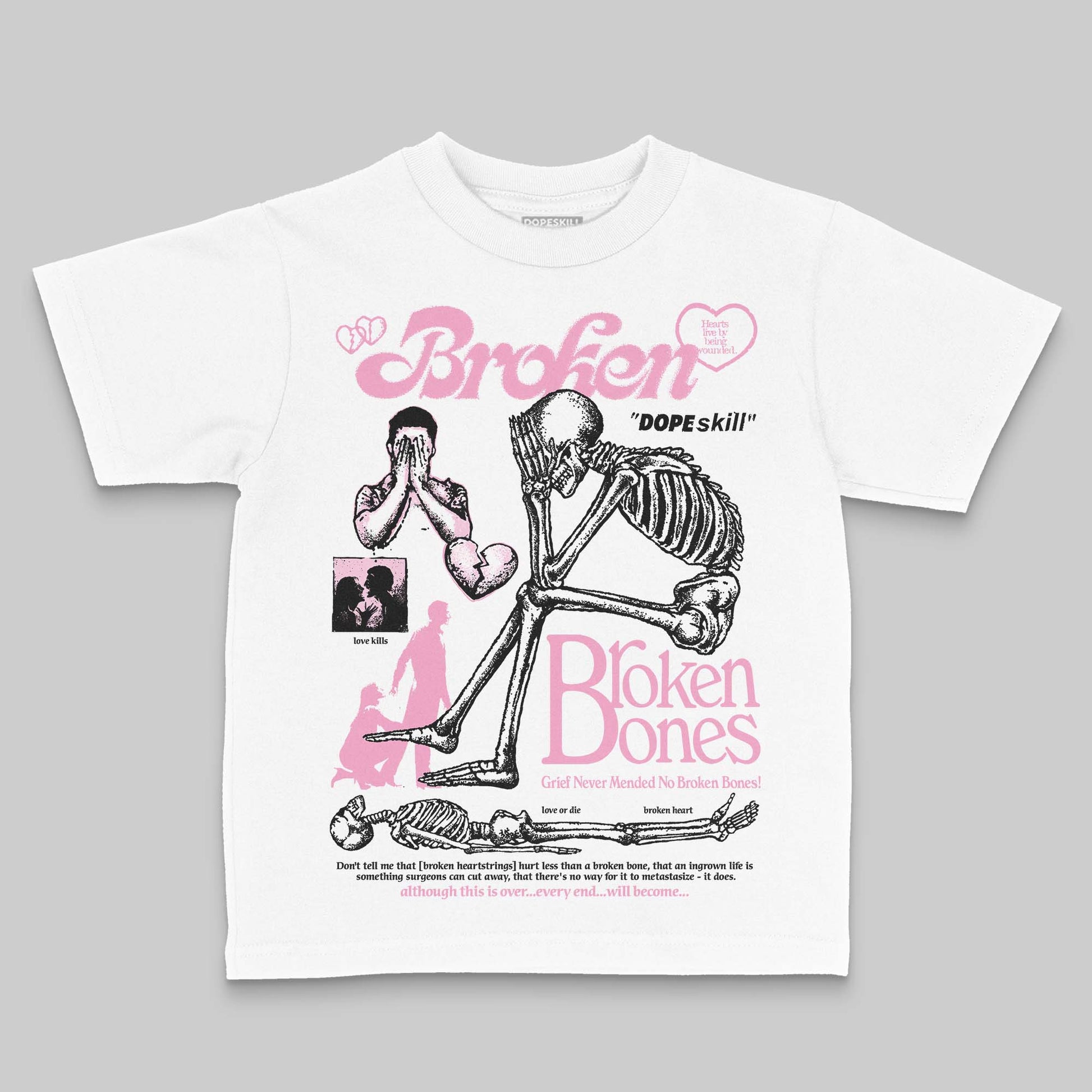 Jordan 12 GS “Pearl Pink” DopeSkill Toddler Kids T-shirt Broken Bones Graphic Streetwear - White