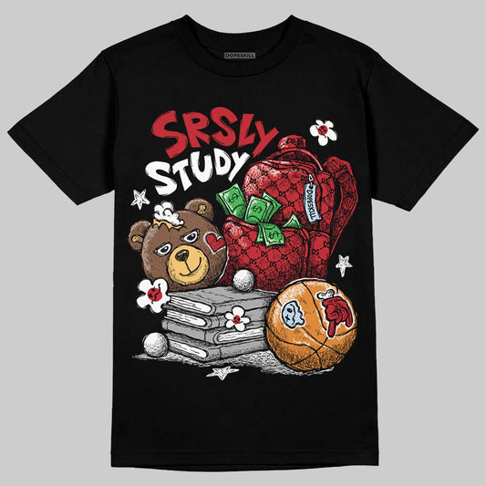 Jordan 5 Retro Fire Red Black Tongue (2025) DopeSkill T-Shirt SRSLY Study Graphic Streetwear - Black