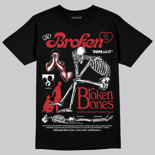 Jordan 5 Retro Fire Red Black Tongue (2025) DopeSkill T-Shirt Broken Bones Graphic Streetwear - Black