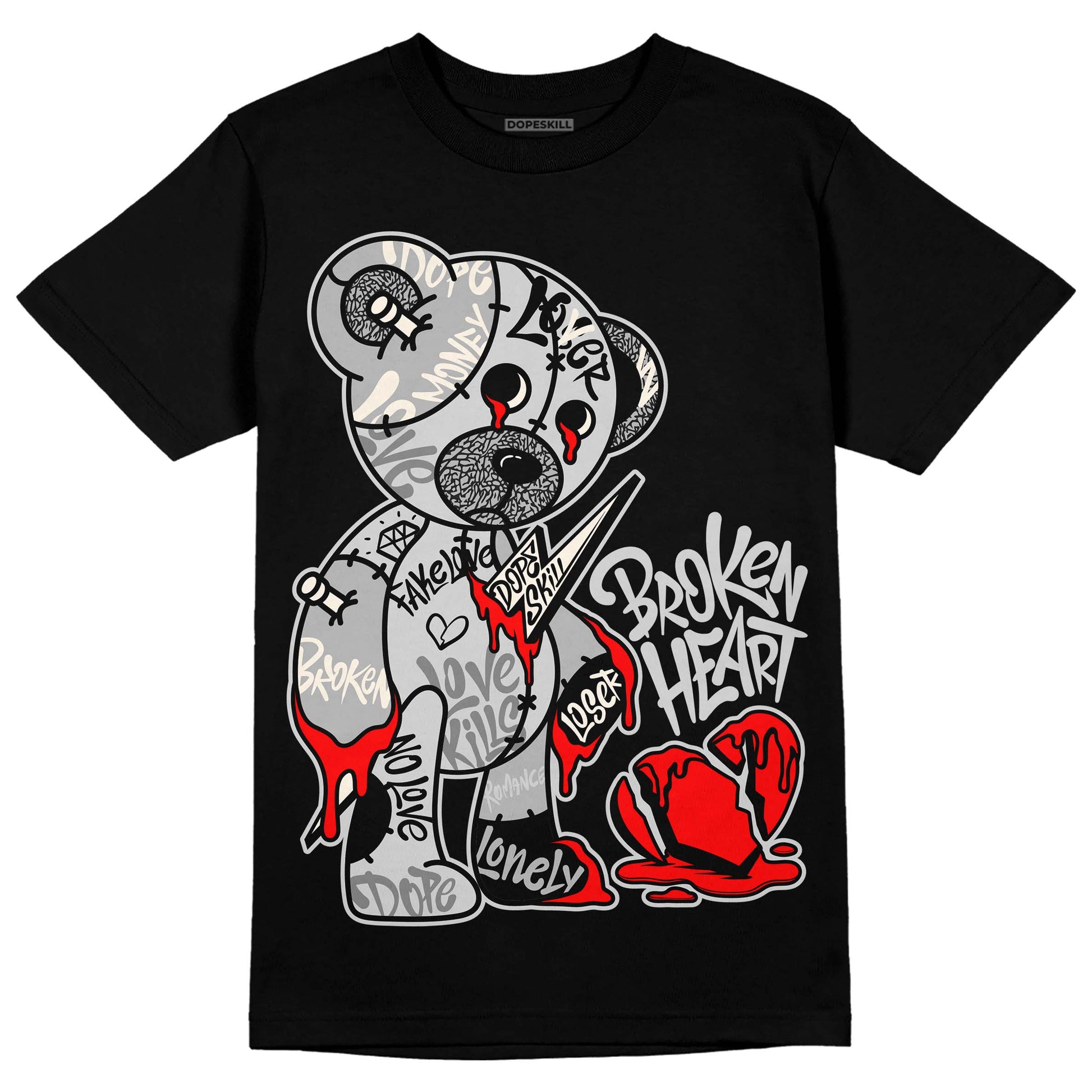 Jordan 3 “Off Noir” DopeSkill T-Shirt Broken Heart Graphic Streetwear - Black