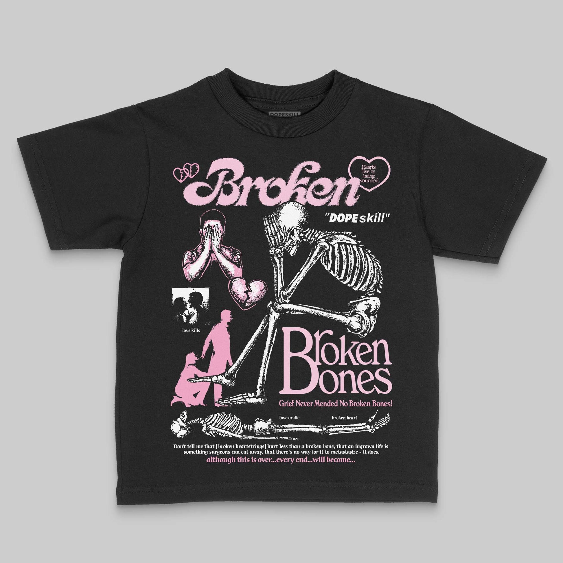 Jordan 12 GS “Pearl Pink” DopeSkill Toddler Kids T-shirt Broken Bones Graphic Streetwear - Black