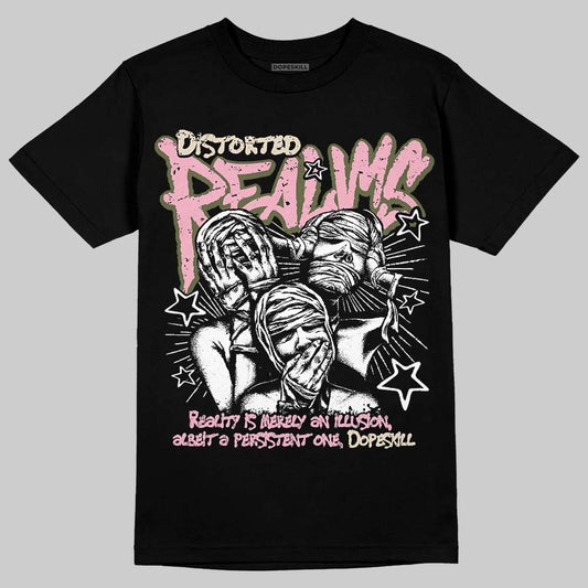 SB Dunk Low Pro x Arts-Rec Skateshop Rust Pink and Rough Green DopeSkill T-Shirt Distorted Realms Graphic Streetwear - Black