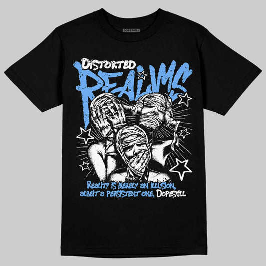 Jordan 5 Black University Blue DopeSkill T-Shirt Distorted Realms Graphic Streetwear - Black