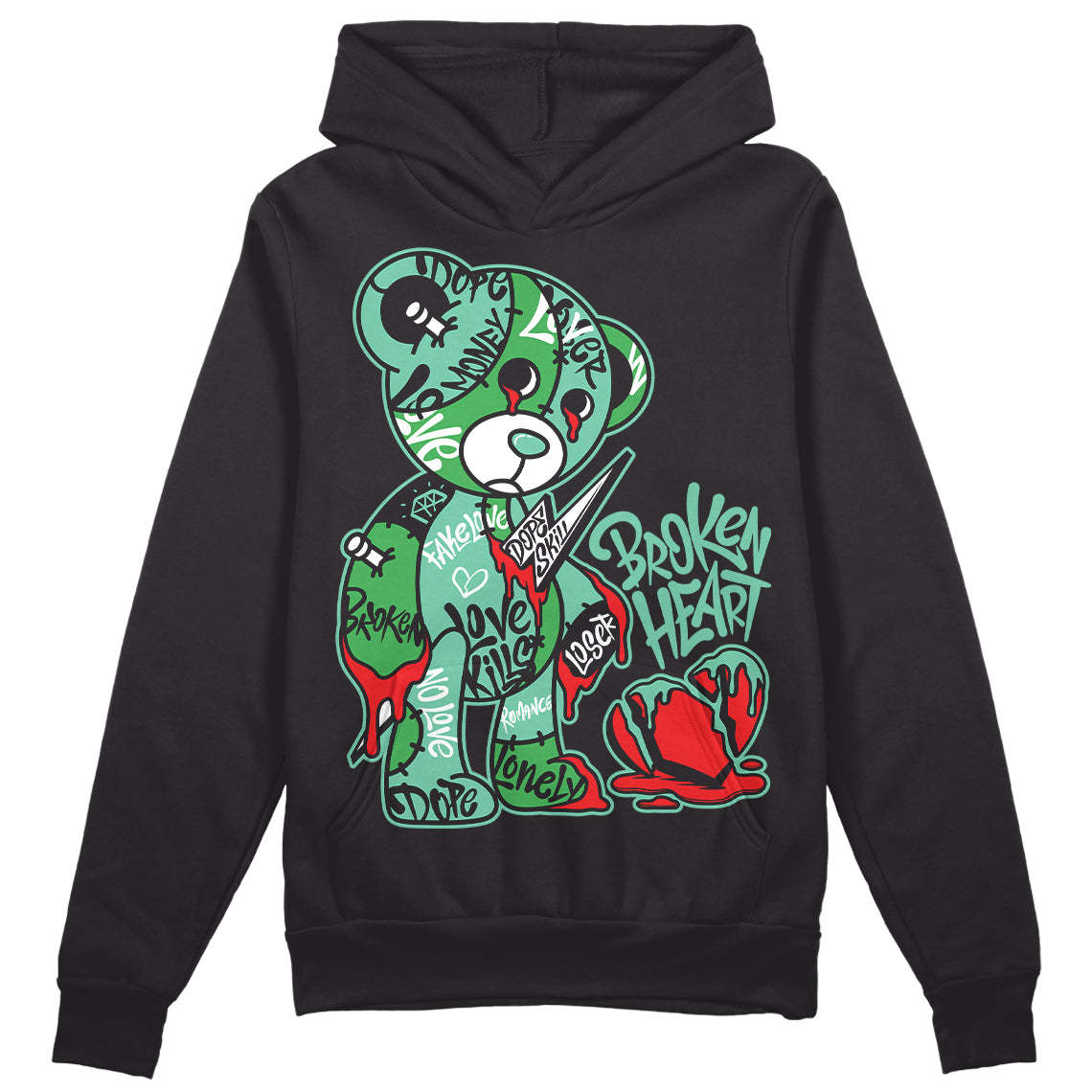 Jordan 1 High OG Green Glow DopeSkill Hoodie Sweatshirt Broken Heart Graphic Streetwear - Black