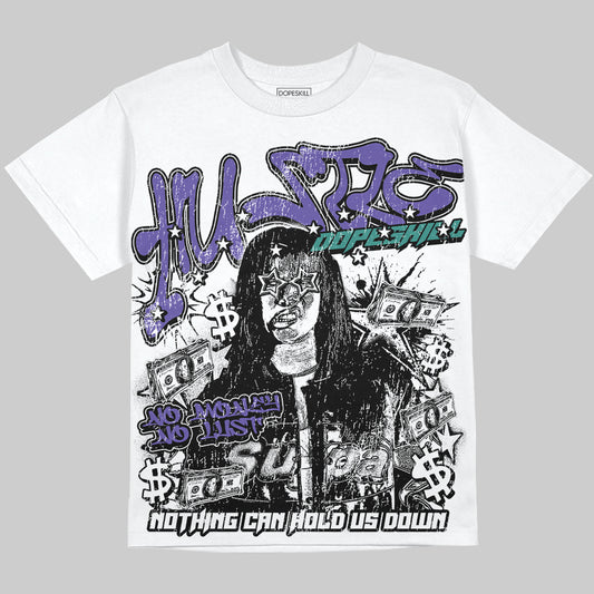 Jordan 5 Grapes Oversize Print 'No Money No Lust' DopeSkill Graphic T-shirt Streetwear - White