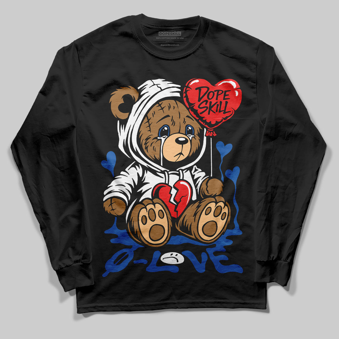 Jordan 12 “Blueberry” DopeSkill Long Sleeve T-Shirt Broken Bear Graphic Streetwear - Black