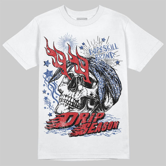 Jordan Spizike Low “Storm Blue” DopeSkill T-Shirt Drip Season Graphic Streetwear - White