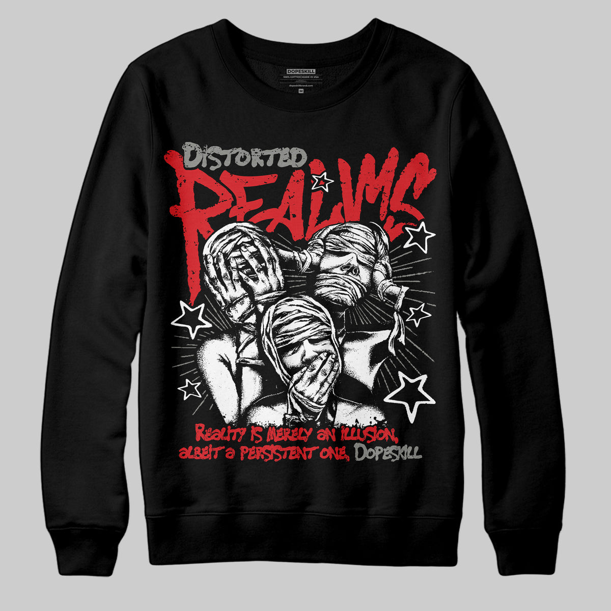 Jordan 4 Bred DopeSkill Sweatshirt Distorted Realms Graphic Streetwear - black