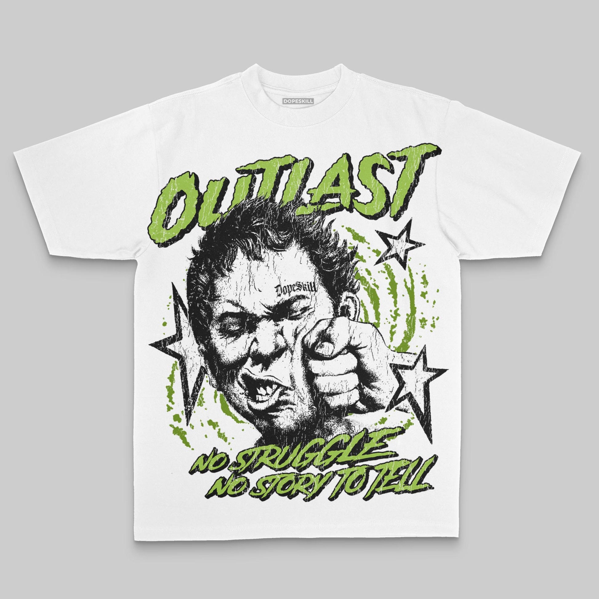 Green Oversize Print Outlast DopeSkill Graphic T-shirt Streetwear - White