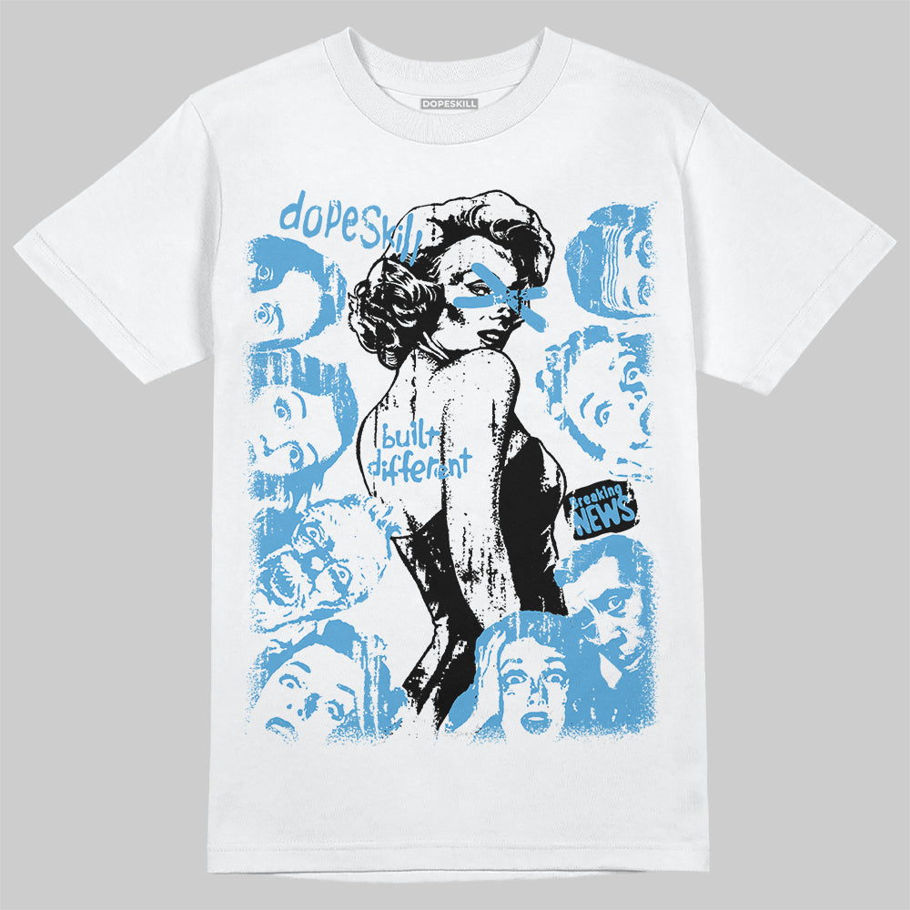 Jordan 14 Retro Black and University Blue DopeSkill T-Shirt Built Different Graphic Streetwear - White
