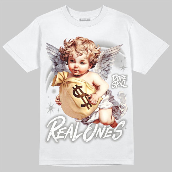 Jordan 5 White Metallic DopeSkill T-Shirt Real Ones Angel Graphic Streetwear - White