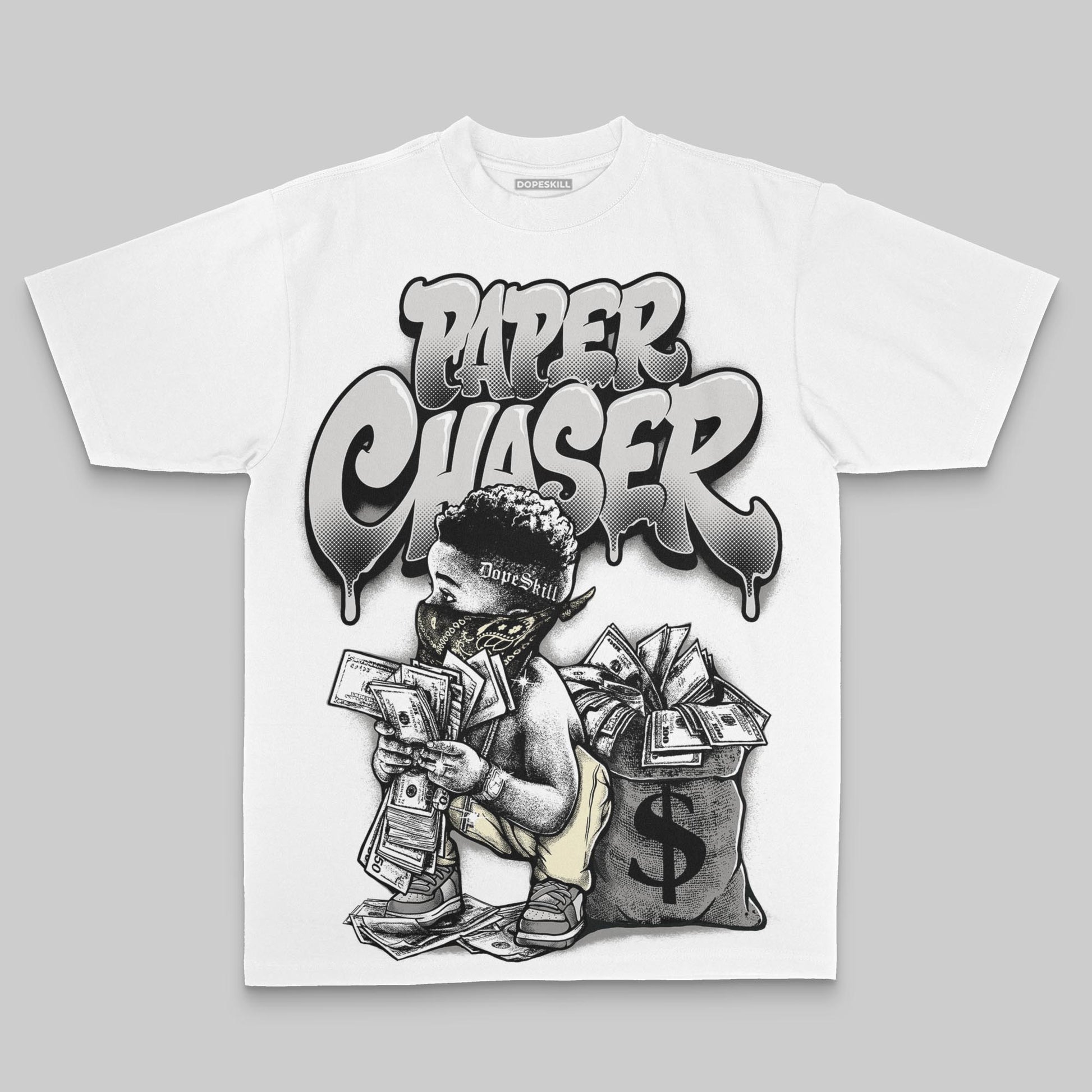 Grey Oversize Print Paper Chaser Boy DopeSkill Graphic T-shirt Streetwear - White