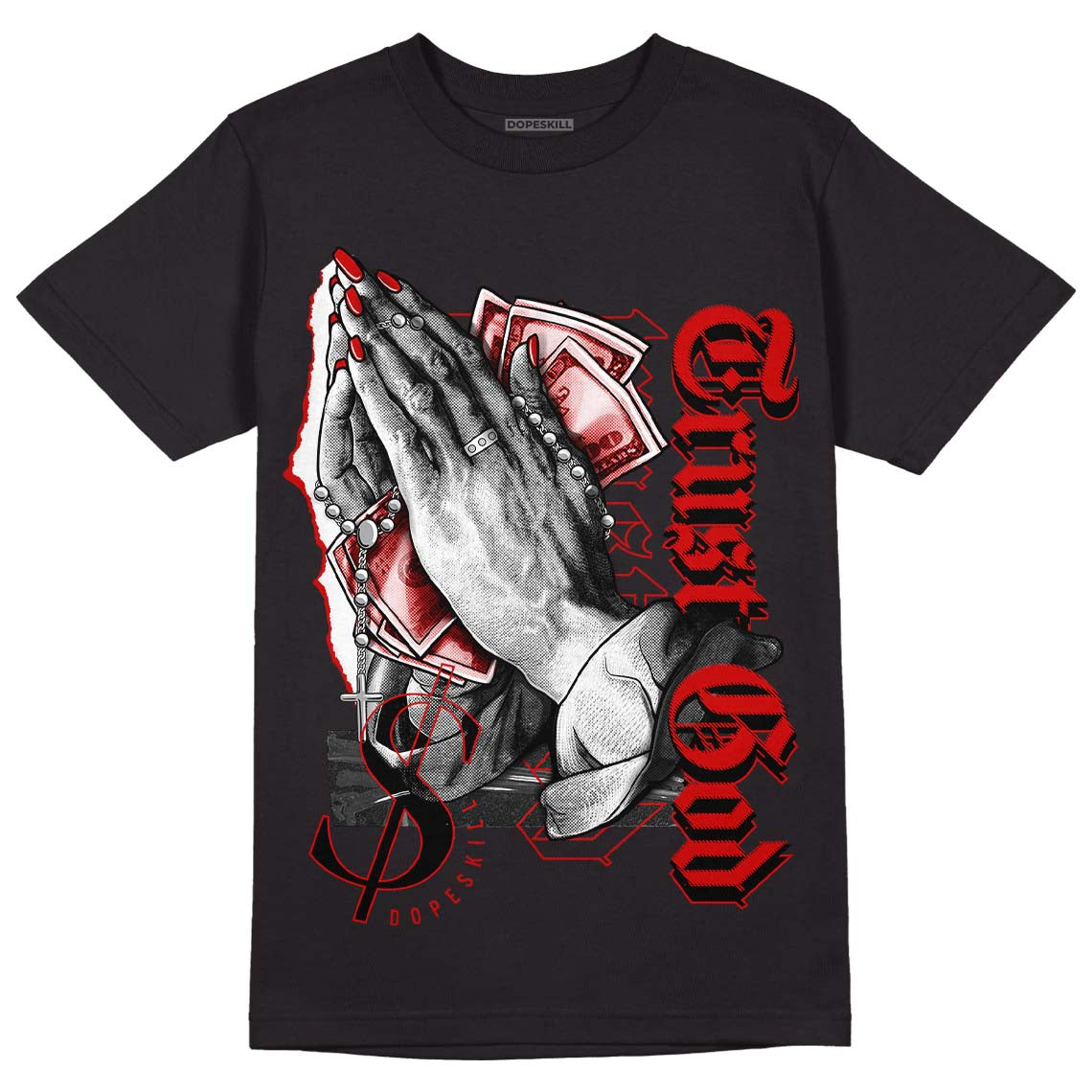 Jordan 1 Retro Low "Black Toe" DopeSkill T-Shirt Trust God Graphic Streetwear - Black