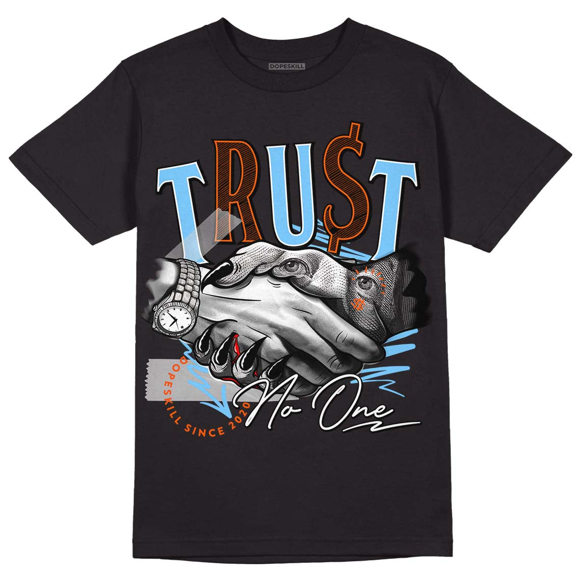 Dunk Low Futura University Blue DopeSkill T-Shirt Trust No One Graphic Streetwear - Black