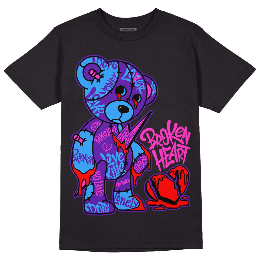 Jordan 13 Court Purple DopeSkill T-Shirt Broken Heart Graphic Streetwear - Black