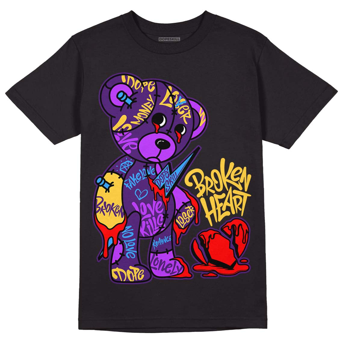 Jordan 12 “Field Purple” DopeSkill T-Shirt Broken Heart Graphic Streetwear - Black