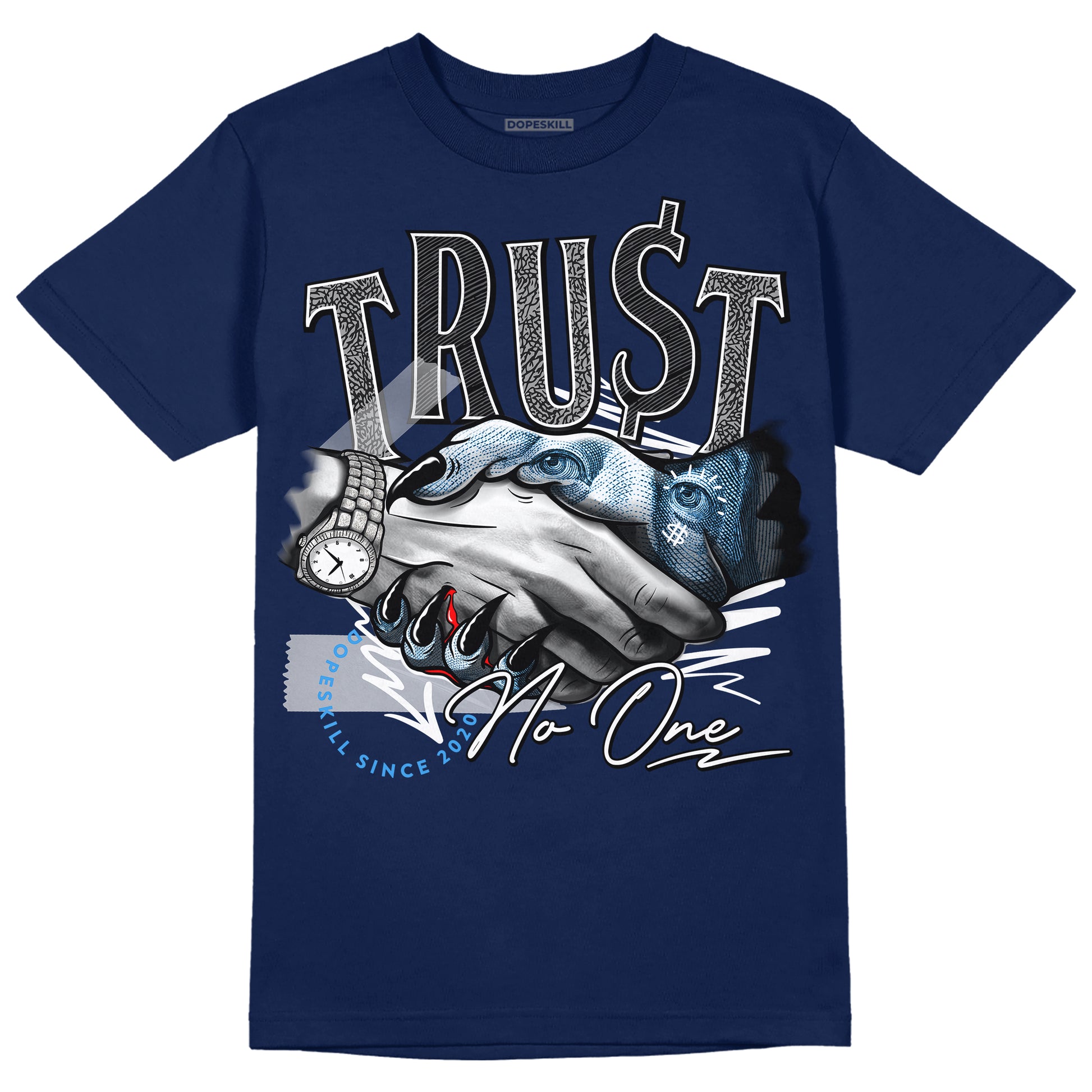 Jordan 3 "Midnight Navy" DopeSkill Navy T-shirt Trust No One Graphic Streetwear