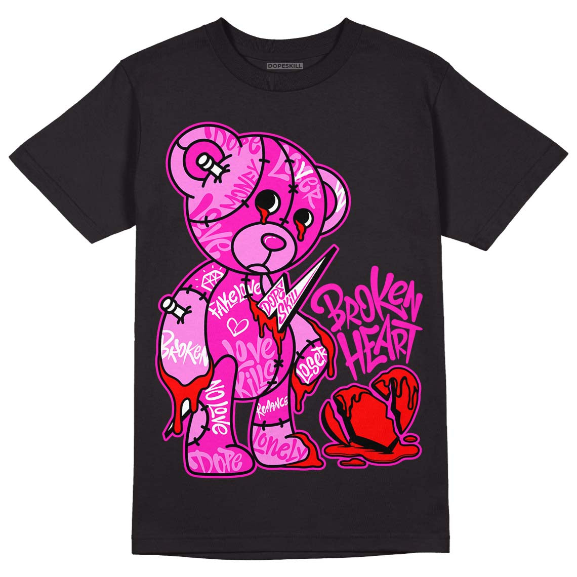 Dunk Low GS “Active Fuchsia” DopeSkill T-Shirt Broken Heart Graphic Streetwear - Black