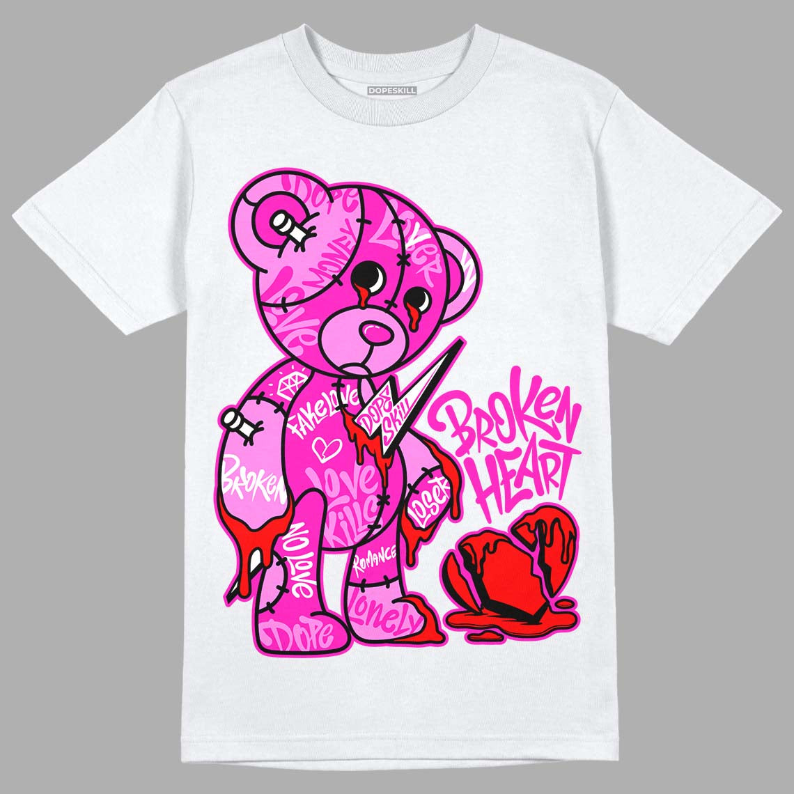 Dunk Low GS “Active Fuchsia” DopeSkill T-Shirt Broken Heart Graphic Streetwear - White 