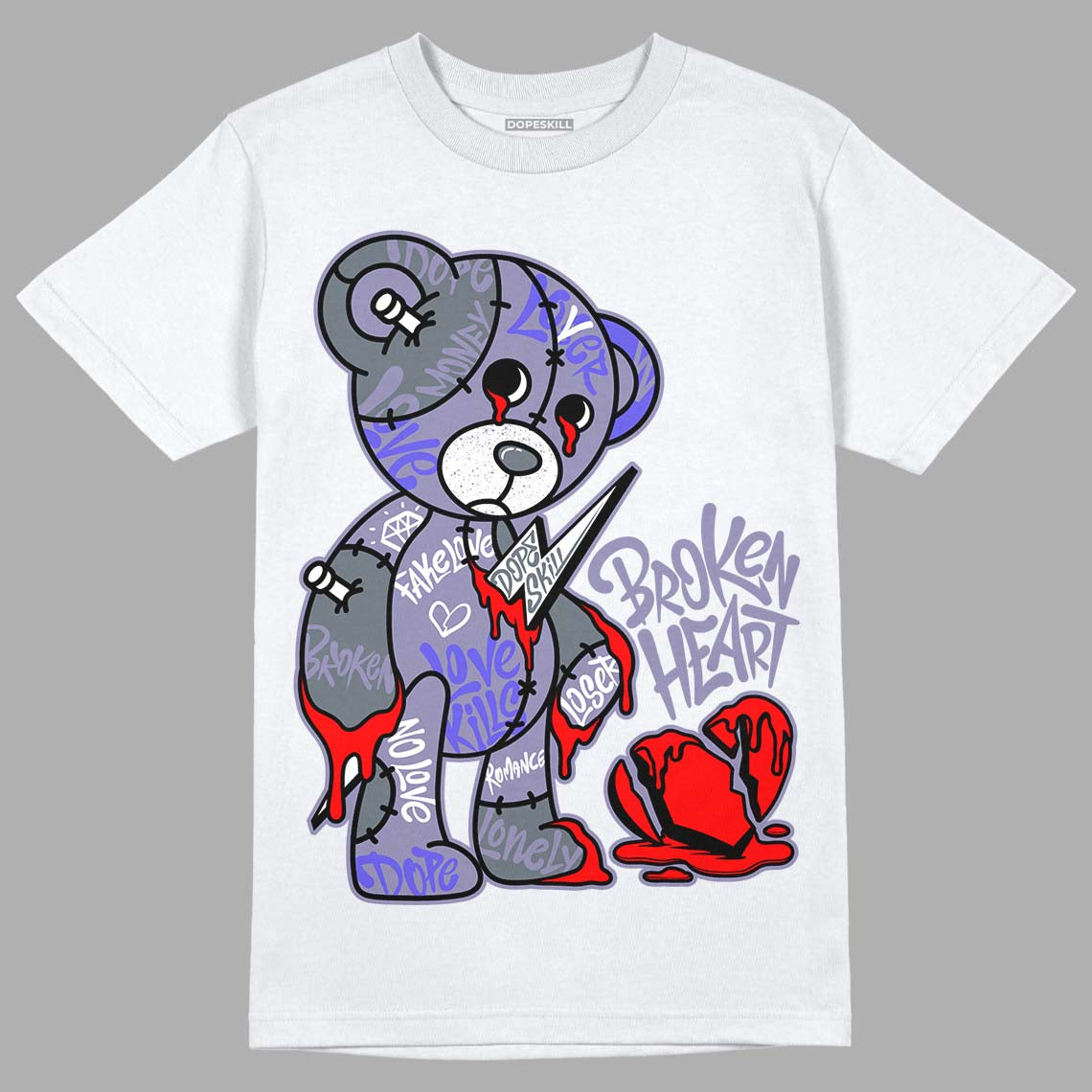 Jordan 5 Retro Low Indigo Haze DopeSkill T-Shirt Broken Heart Graphic Streetwear - White