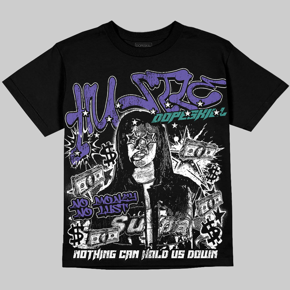 Jordan 5 Grapes Oversize Print 'No Money No Lust' DopeSkill Graphic T-shirt Streetwear - black