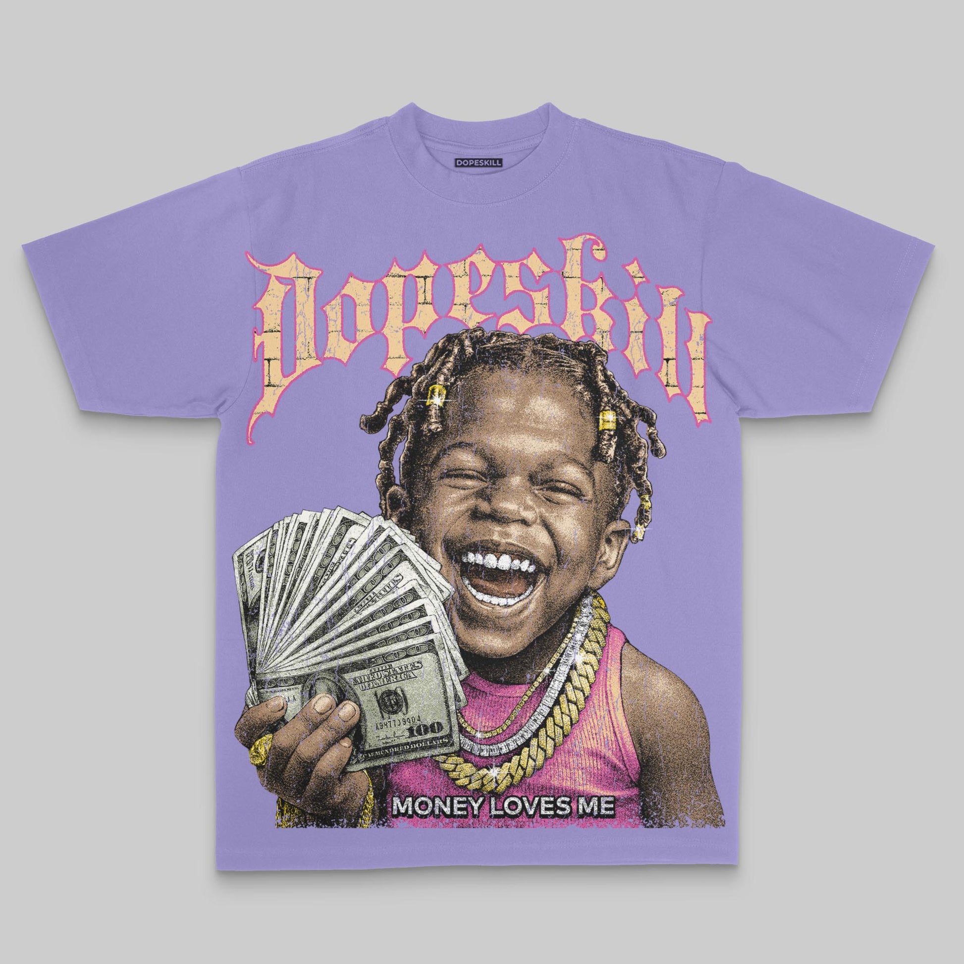 Money Loves Me Oversize Print DopeSkill T-shirt Streetwear - Violet