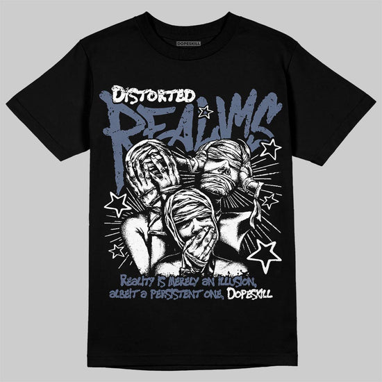 Jordan 11 Retro Low Diffused Blue DopeSkill T-Shirt Distorted Realms Graphic Streetwear - Black