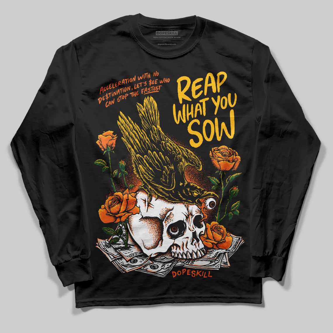 Orange, Black & White Sneakers DopeSkill Long Sleeve T-Shirt Reap What You Sow Graphic Streetwear - Black