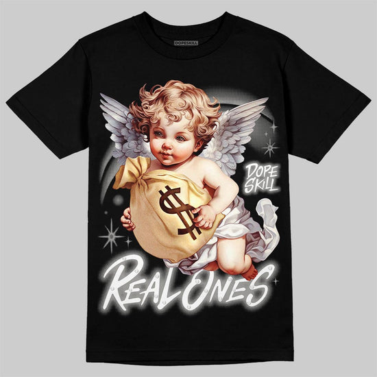 Jordan 5 White Metallic DopeSkill T-Shirt Real Ones Angel Graphic Streetwear - Black