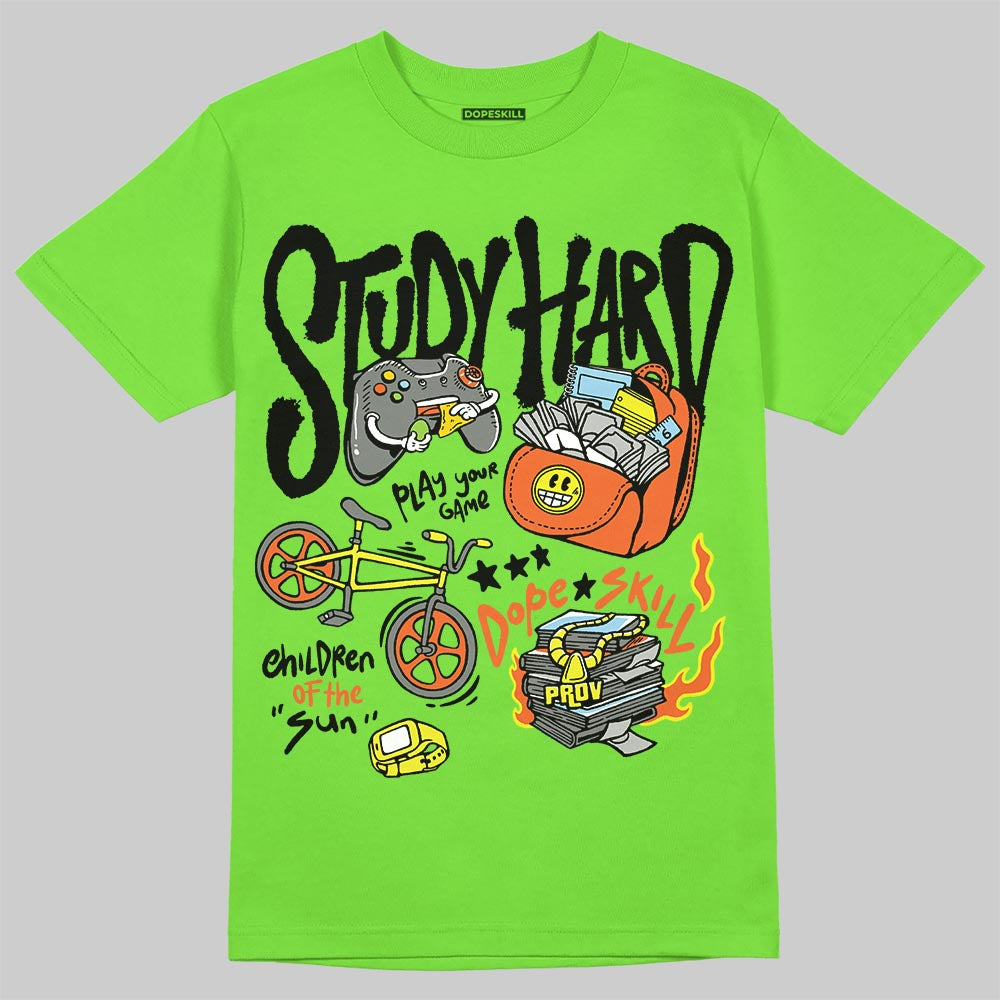 Neon Green Sneakers DopeSkill T-Shirt Study Hard Graphic Streetwear - Lime