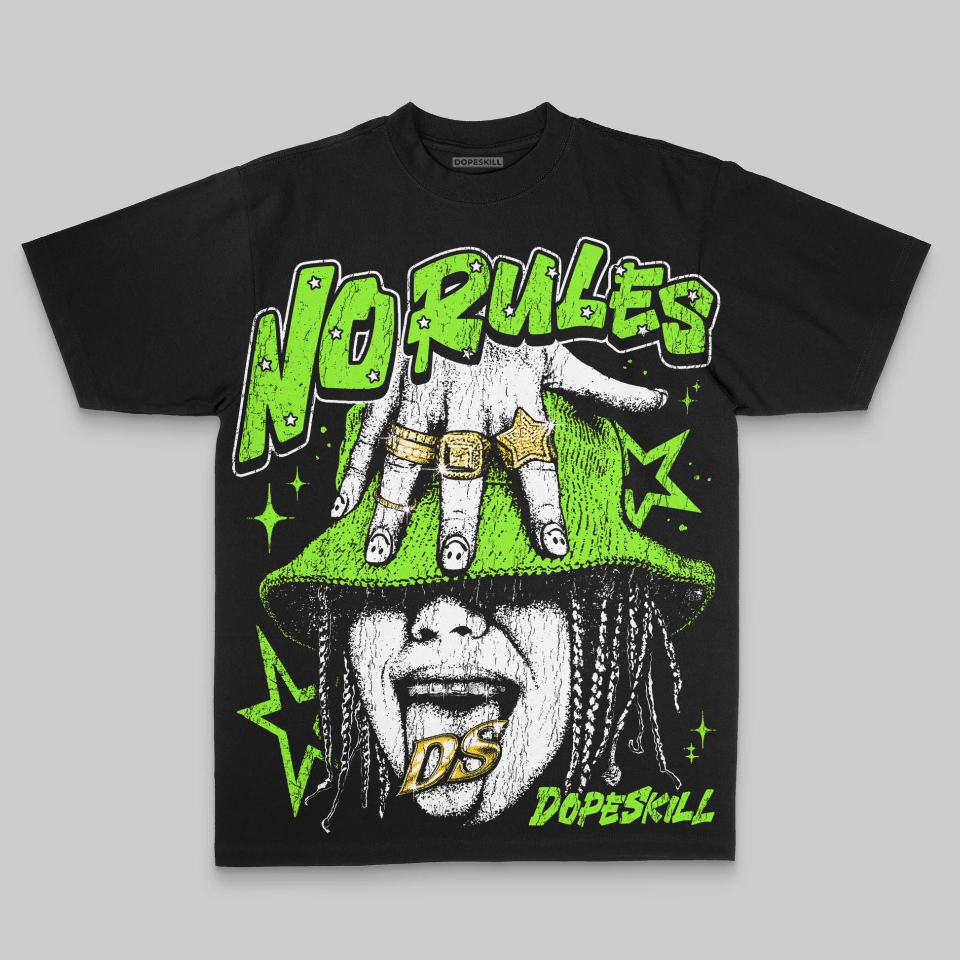Neon Green Oversize Print No Rules DopeSkill Graphic Premium T-shirt Streetwear - black
