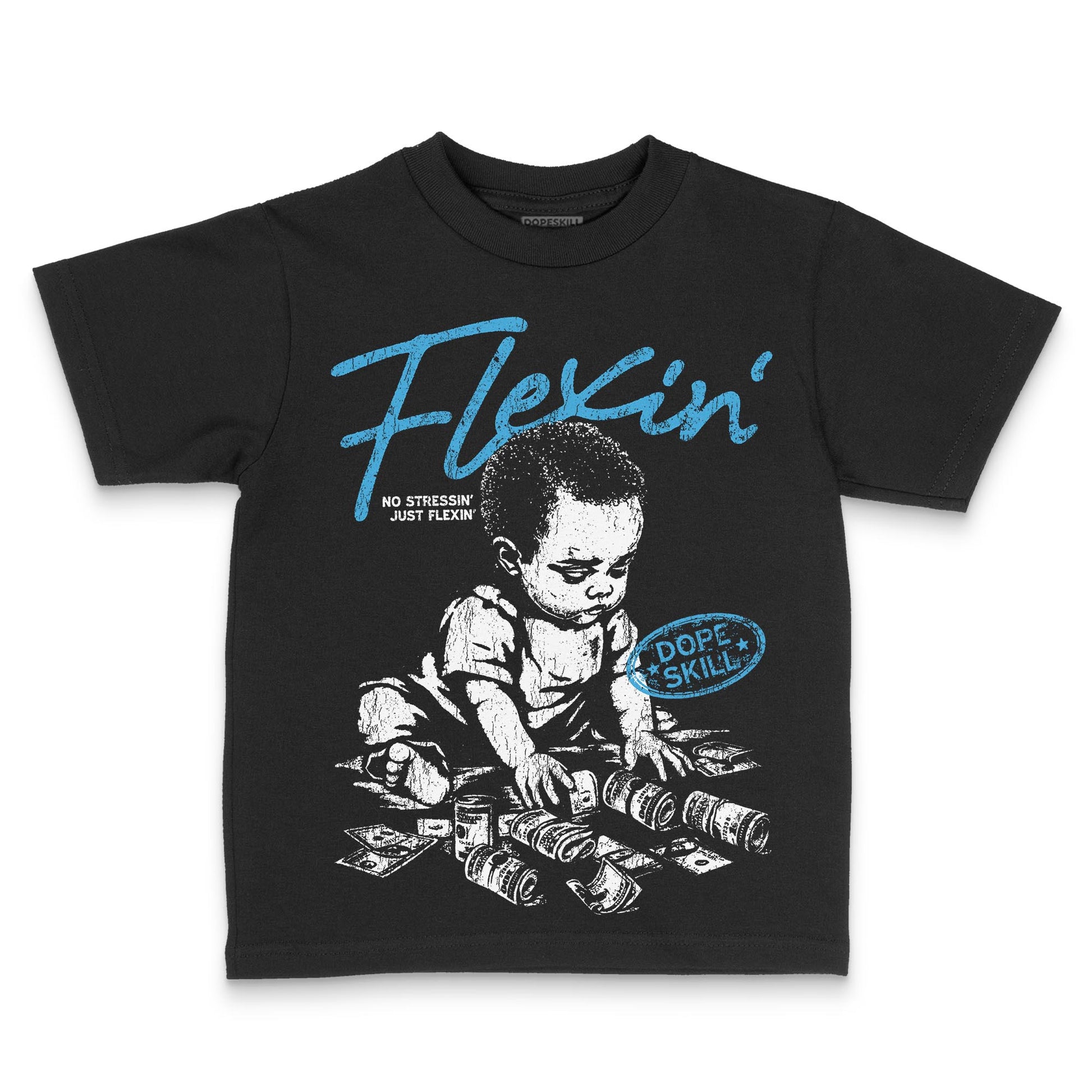 Jordan 1 High OG “UNC” Reimagined DopeSkill Toddler Kids T-shirt Flexin' Graphic Streetwear - black