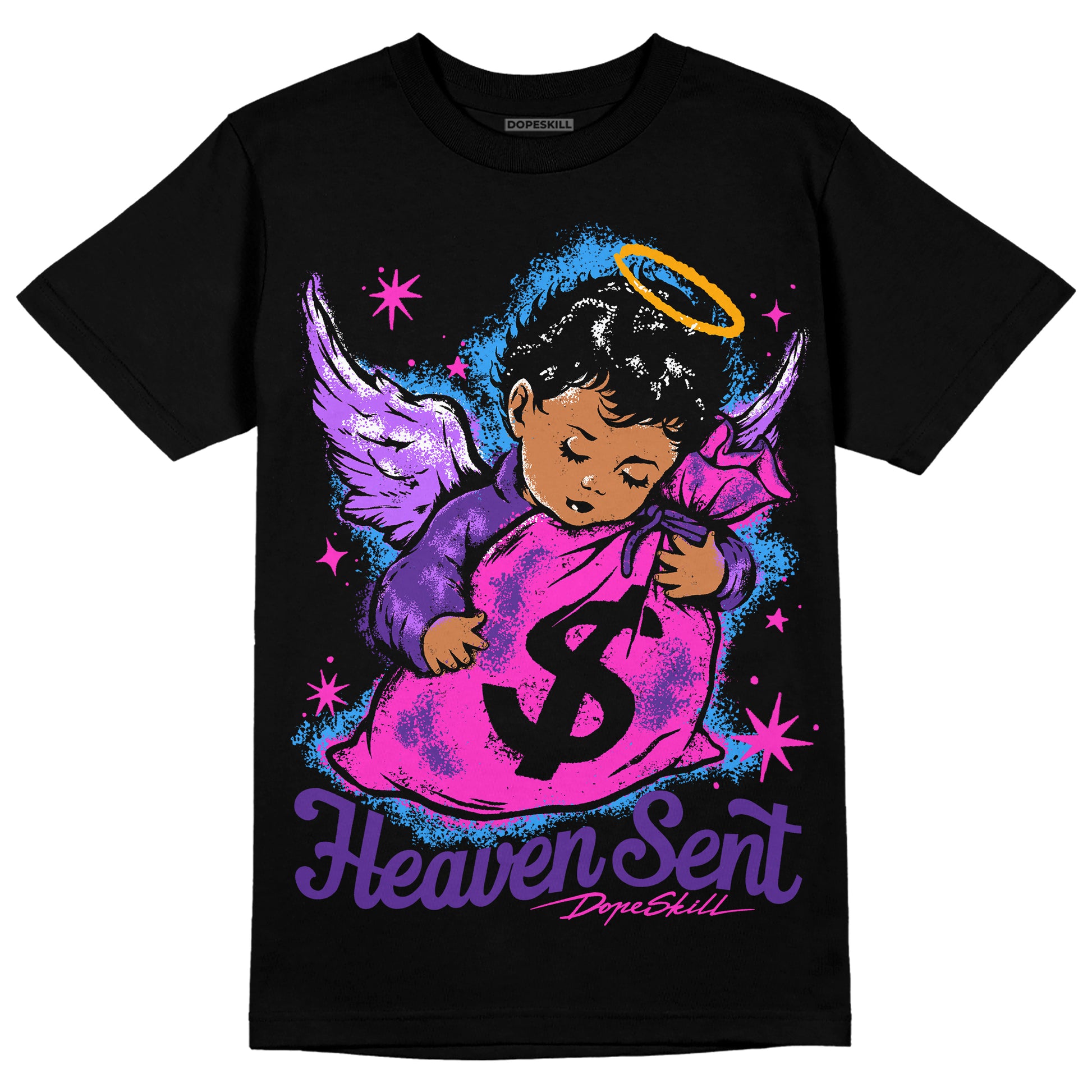 PURPLE Sneakers DopeSkill T-Shirt Heaven Sent Graphic Streetwear - Black