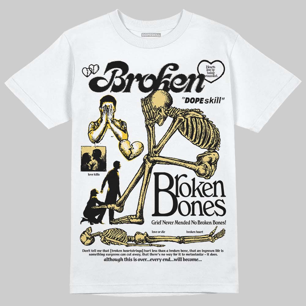 Quai 54 x Air Jordan 1 Retro Low OG Tour Yellow Black DopeSkill T-Shirt Broken Bones Graphic Streetwear - White 