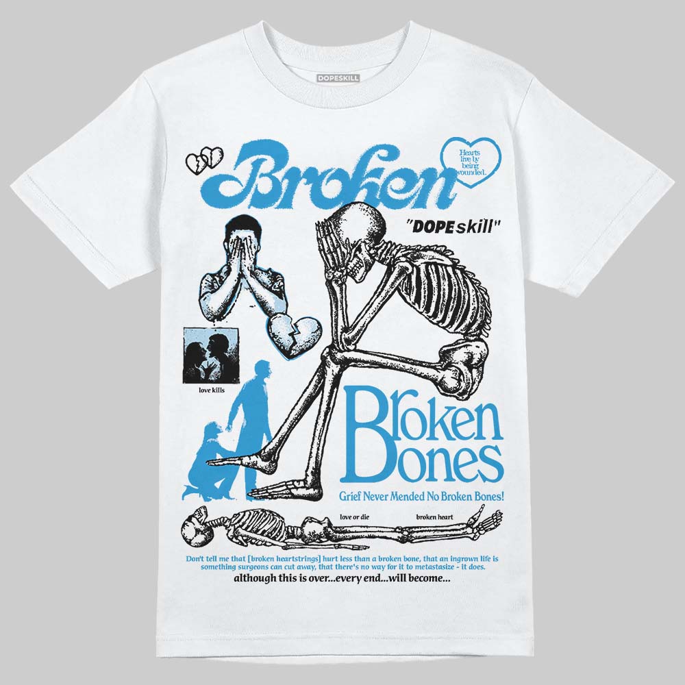 Jordan 4 Denim “Worn Blue” DopeSkill T-Shirt Broken Bones Graphic Streetwear - White