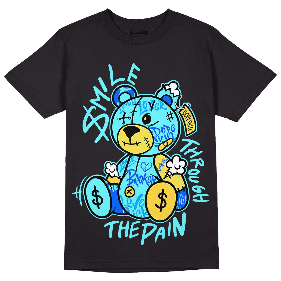 Jordan 5 Aqua DopeSkill T-shirt  Smile Through The Pain Graphic Streetwear - black